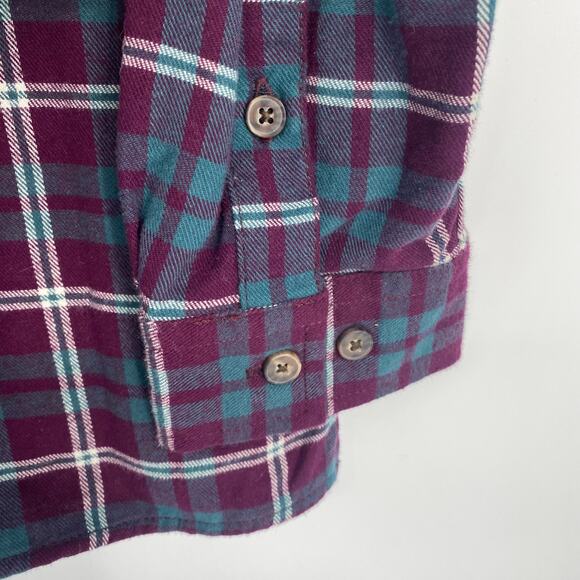 Duluth Top Women’s Large Plaid Flannel  Green & Purple Fall Outdoor Hiking Chore - Picture 5 of 8